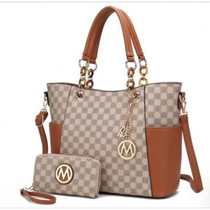MKF Collection Mia K Tan Beige Honeycomb Tote Bag and Wallet Set MKF-CP-X3337006